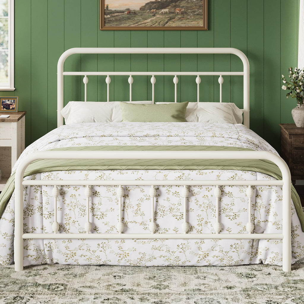 14 Inches Full Size Off White Metal Platform Bed Frame I719272