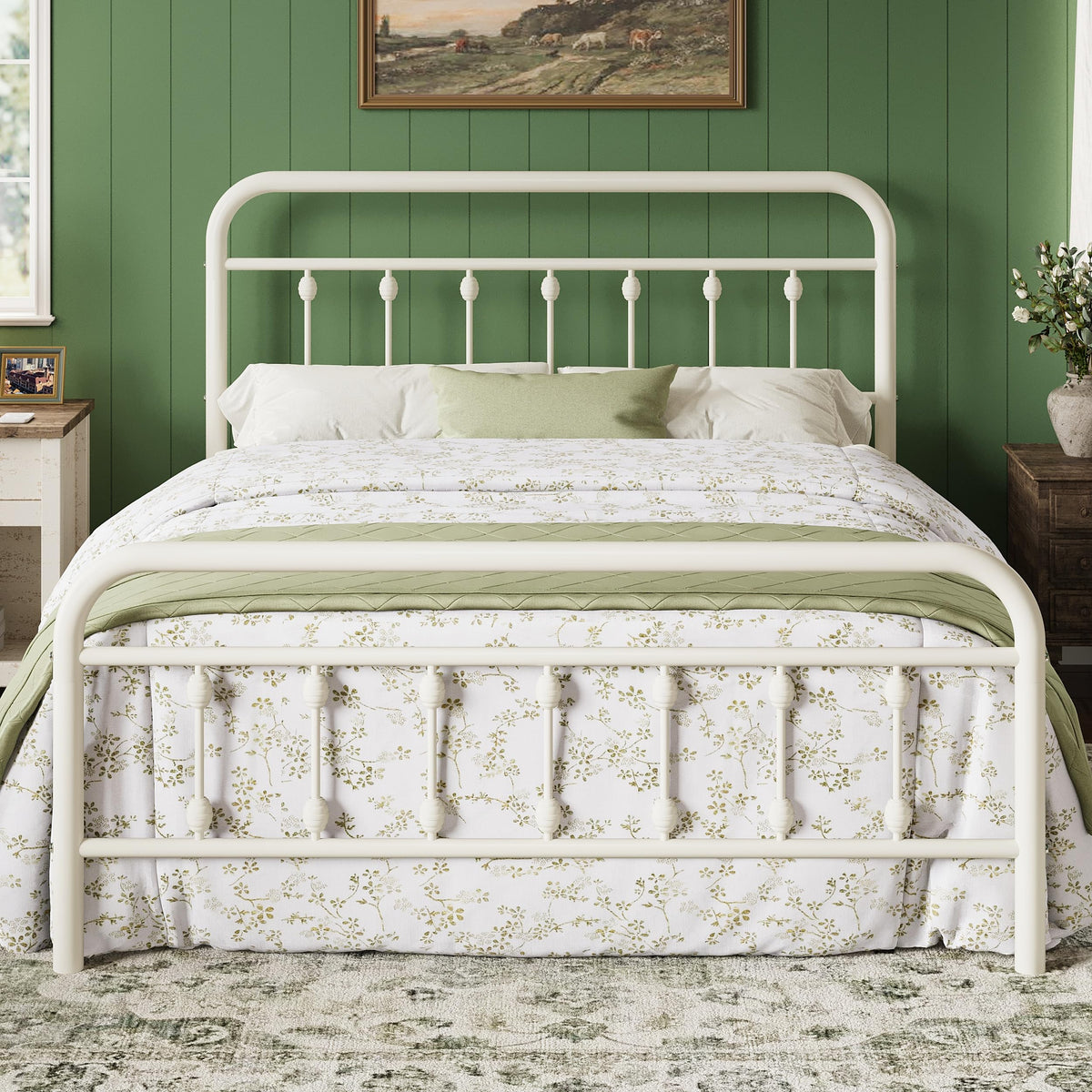 14 Inches Full Size Off White Metal Platform Bed Frame I719272