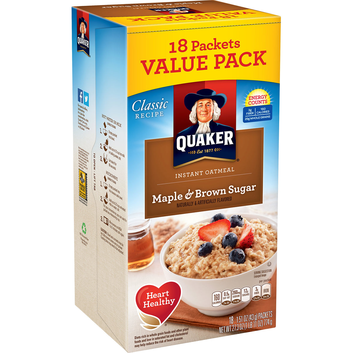 Instant Oatmeal Maple Brown Sugar 18 Count Pack of 4 W206