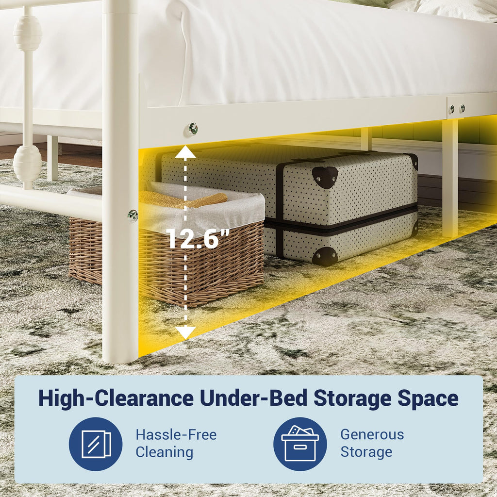 14 Inches Full Size Off White Metal Platform Bed Frame I719272