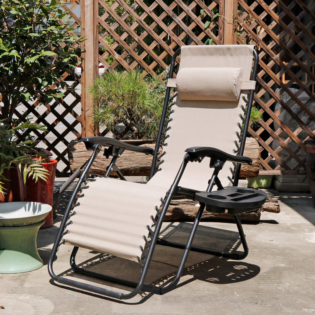 Zero Gravity Chair Set of 2 Folding Recliner with Cup Holder Tray and Pillow C8007
