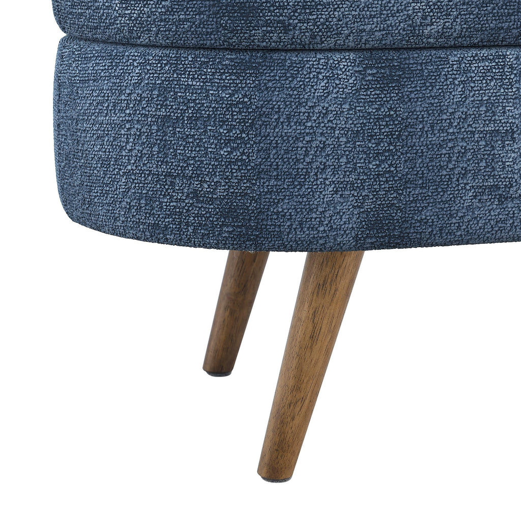 Dark Blue Upholstered Storage Bench with Rubber Wood Legs U64176