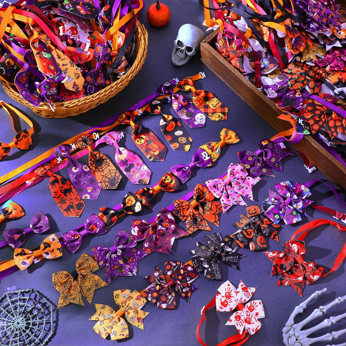 240 Pcs Halloween Dog Bows Tie Collars D9205